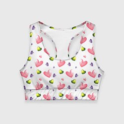 Топик спортивный женский Акварельные сердечки - паттерн, цвет: 3D-принт