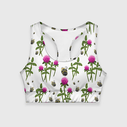 Женский спортивный топ Клевер и пчёлки - паттерн / 3D-принт – фото 1
