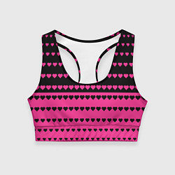 Топик спортивный женский Черные и розовые сердца узор, цвет: 3D-принт