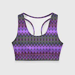 Топик спортивный женский Серо-фиолетовый этнический геометрический узор, цвет: 3D-принт
