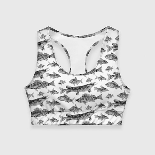 Женский спортивный топ Паттерн на каждый день о рыбалке / 3D-принт – фото 1