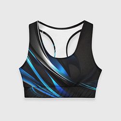 Топик спортивный женский Абстрактные синие и белые линии на черном фоне, цвет: 3D-принт