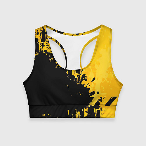 Женский спортивный топ Пятна черной краски на желтом фоне / 3D-принт – фото 1