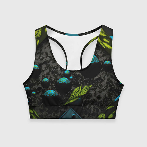 Женский спортивный топ Зеленые абстрактные листья / 3D-принт – фото 1