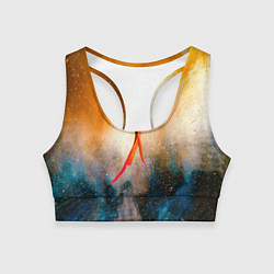 Топик спортивный женский Оранжево-синий туман и краски, цвет: 3D-принт