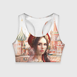 Топик спортивный женский Девушка в кокошнике с косой - кремль, цвет: 3D-принт
