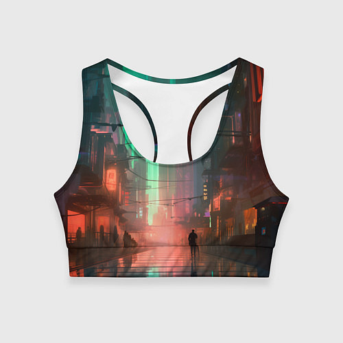 Женский спортивный топ Кибер город будущего / 3D-принт – фото 1