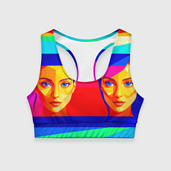 Топик спортивный женский Две голубоглазые девушки в прямоугольной рамке, цвет: 3D-принт