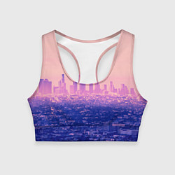 Топик спортивный женский Город в розовом и фиолетовом цветах, цвет: 3D-принт