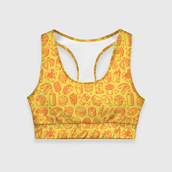 Топик спортивный женский Фастфуд - жёлтый, цвет: 3D-принт