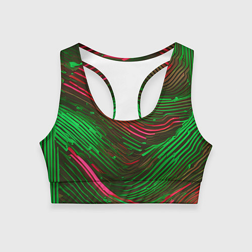 Женский спортивный топ Волнистые линии зелёные и красные / 3D-принт – фото 1