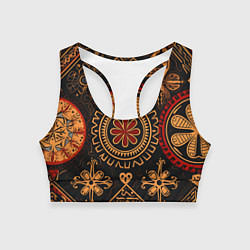 Топик спортивный женский Орнамент в славянском стиле на тёмном фоне, цвет: 3D-принт