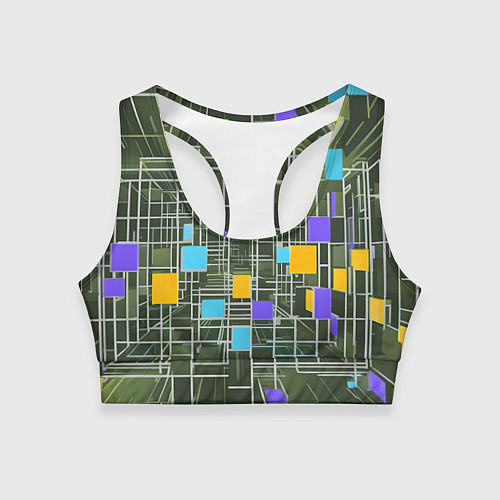 Женский спортивный топ Разноцветные квадраты и белые полосы / 3D-принт – фото 1