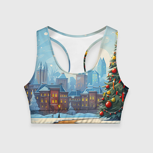 Женский спортивный топ Новогодний город / 3D-принт – фото 1