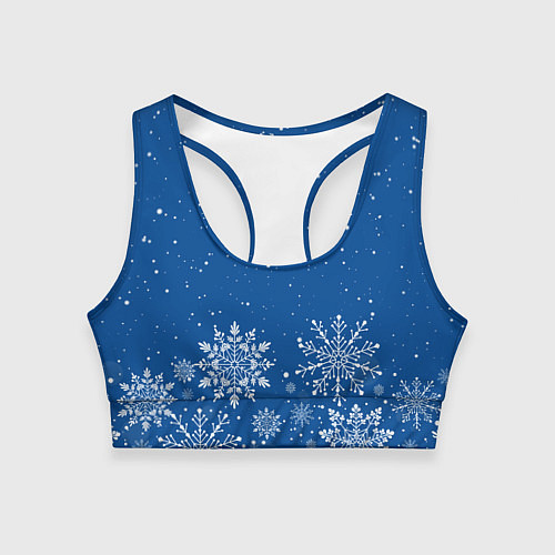 Женский спортивный топ Текстура снежинок на синем фоне / 3D-принт – фото 1