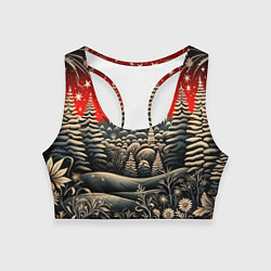 Топик спортивный женский Новогодняя сказка зимний рисунок, цвет: 3D-принт