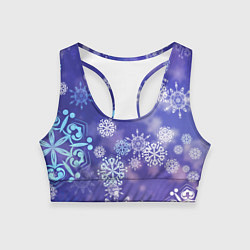 Женский спортивный топ Крупные снежинки на фиолетовом