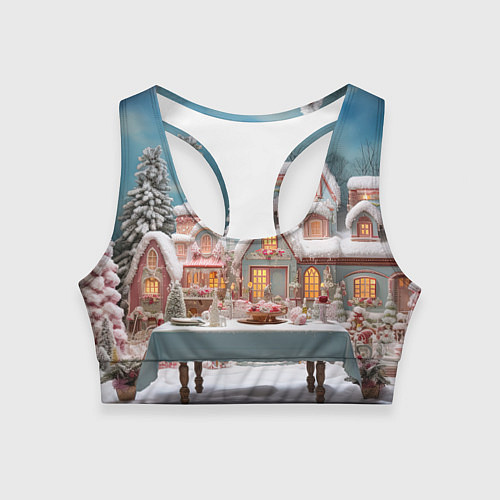 Женский спортивный топ Снежный день в городе / 3D-принт – фото 1