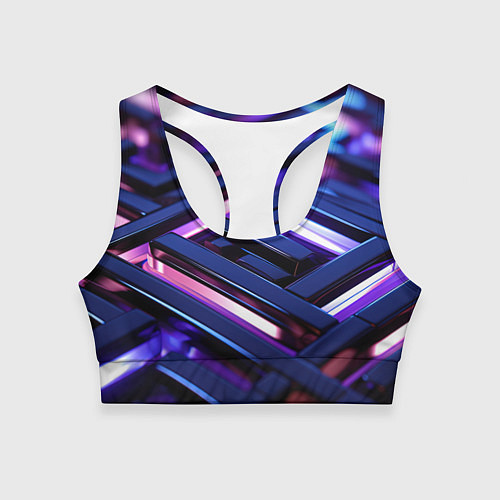 Женский спортивный топ Фиолетовые неоновые конструкции / 3D-принт – фото 1