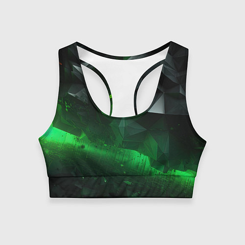Женский спортивный топ Асимметрия зеленого узора / 3D-принт – фото 1