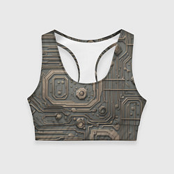 Топик спортивный женский Металлическая ржавая обшивка с микросхемами и гайк, цвет: 3D-принт