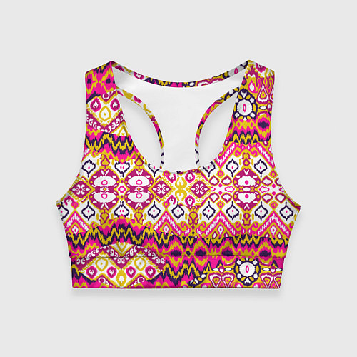 Женский спортивный топ Розовый орнамент имитация ткань икат / 3D-принт – фото 1
