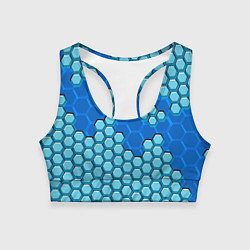 Топик спортивный женский Синяя энерго-броня из шестиугольников, цвет: 3D-принт