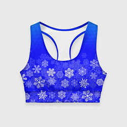 Топик спортивный женский Снежинки на синем, цвет: 3D-принт