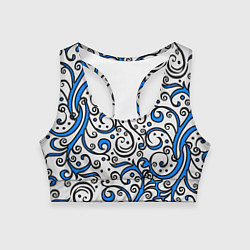 Топик спортивный женский Синие кружевные узоры, цвет: 3D-принт