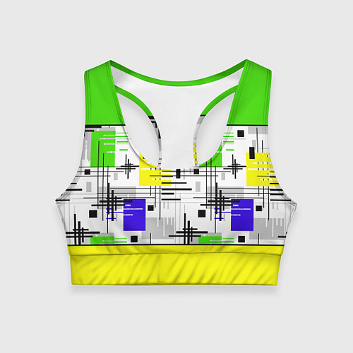 Женский спортивный топ Узор из полос желтого и зеленого цвета / 3D-принт – фото 1