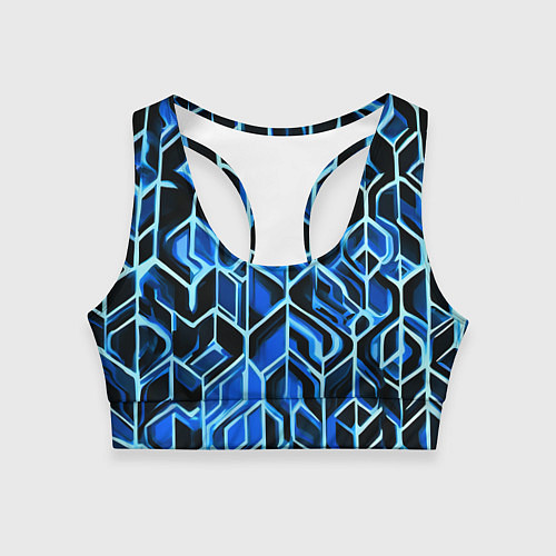 Женский спортивный топ Синие полосы на чёрном фоне / 3D-принт – фото 1