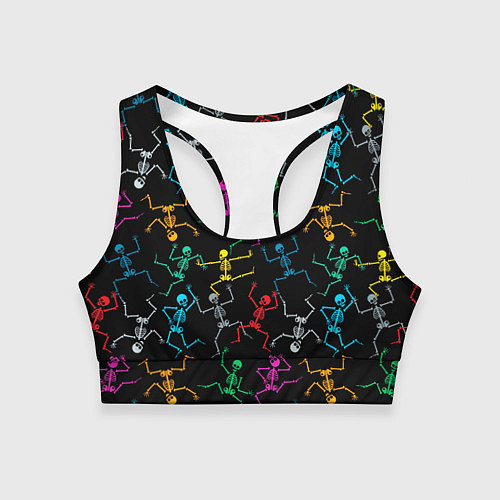 Женский спортивный топ Разноцветные танцующие скелетики / 3D-принт – фото 1