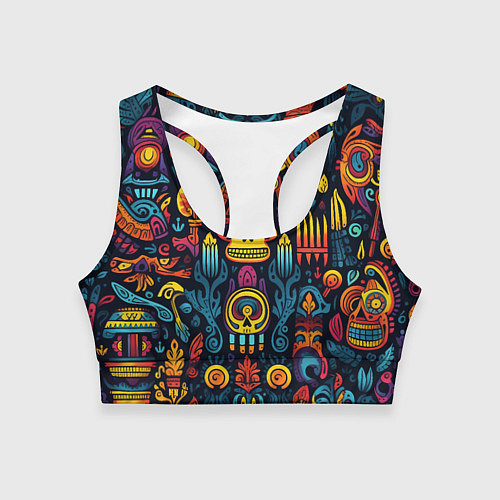 Женский спортивный топ Паттерн в мексиканском фолк-стиле / 3D-принт – фото 1