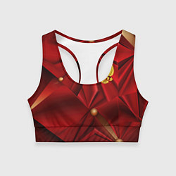 Женский спортивный топ Золотой герб России на красной абстракции