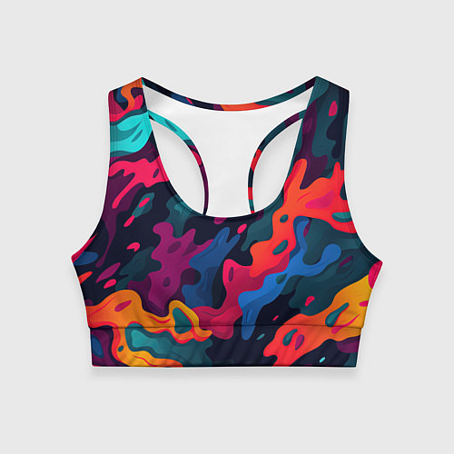 Женский спортивный топ Яркая абстракция в виде камуфляжа / 3D-принт – фото 1
