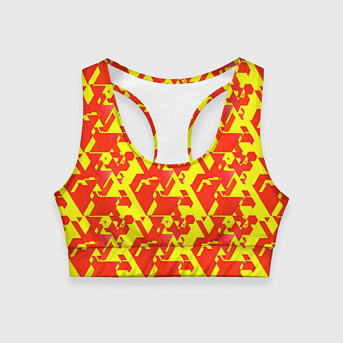 Женский спортивный топ Красные фигуры на жёлтом фоне / 3D-принт – фото 1