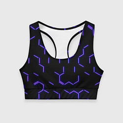 Топик спортивный женский Фиолетовые неоновые неполные гексагоны, цвет: 3D-принт