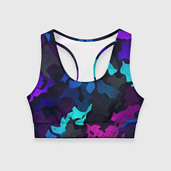 Топик спортивный женский Абстрактный камуфляж в кислотных абстрактных пятна, цвет: 3D-принт