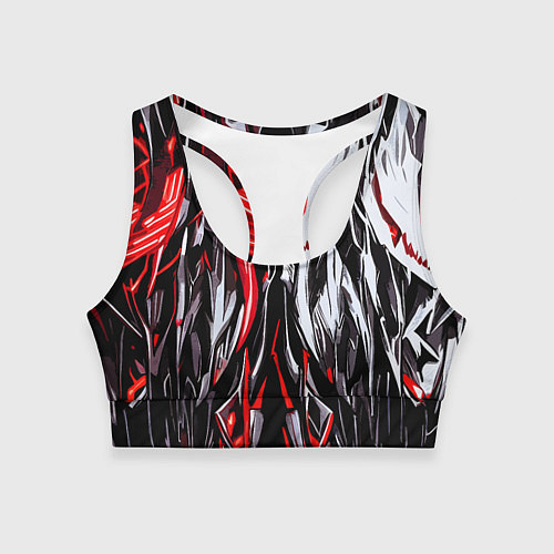 Женский спортивный топ Агрессивные линии белые и красные / 3D-принт – фото 1