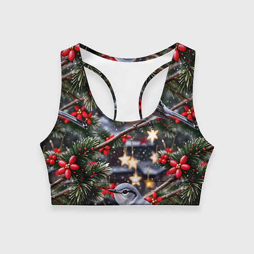 Женский спортивный топ Рождественская птица пересмешник / 3D-принт – фото 1