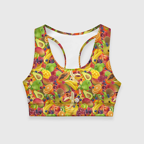 Женский спортивный топ Экзотические фрукты и ягоды / 3D-принт – фото 1