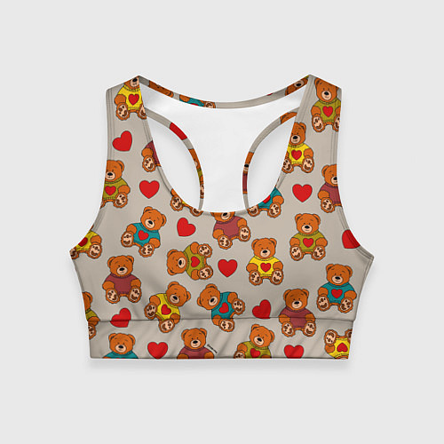 Женский спортивный топ Мишки в свитерах и сердечки / 3D-принт – фото 1