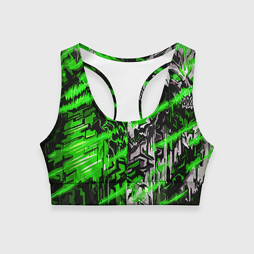 Женский спортивный топ Железный череп и зелёные линии / 3D-принт – фото 1