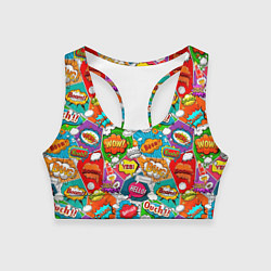 Топик спортивный женский Bang Boom Ouch pop art pattern, цвет: 3D-принт