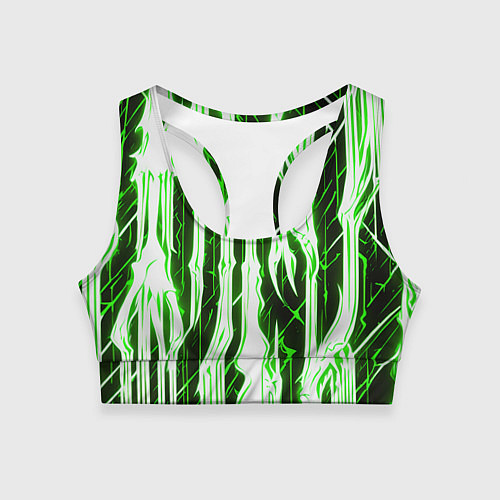 Женский спортивный топ Зелёные неоновые полосы на чёрном фоне / 3D-принт – фото 1