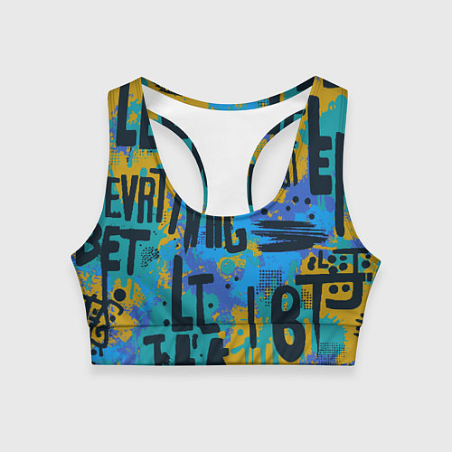 Женский спортивный топ Крупные буквы на цветном фоне / 3D-принт – фото 1