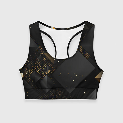 Женский спортивный топ Золотые ромбы на черной абстракции / 3D-принт – фото 1