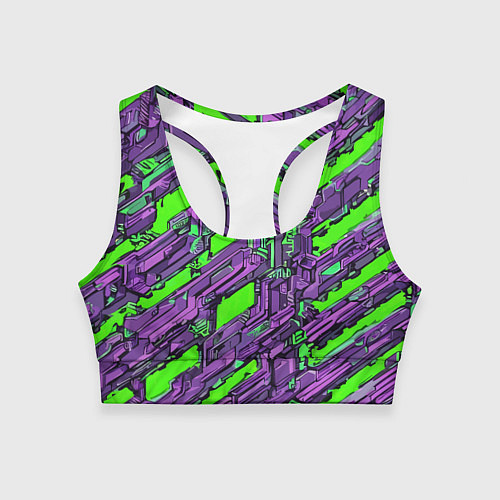 Женский спортивный топ Фиолетовые фрагменты на зелёном фоне / 3D-принт – фото 1