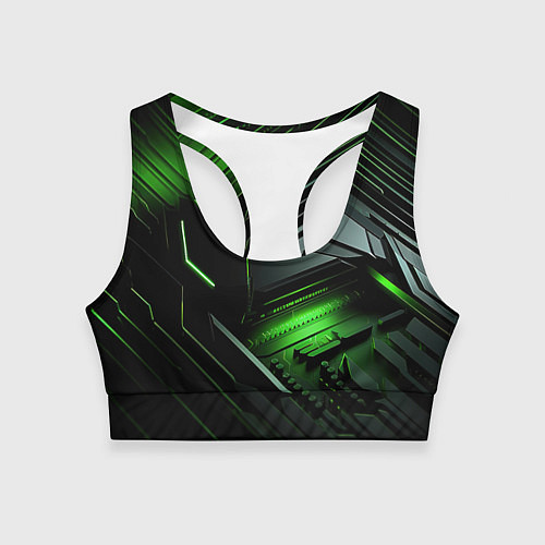 Женский спортивный топ Металл и зеленый яркий неоновый свет / 3D-принт – фото 1