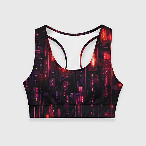 Женский спортивный топ Киберпанк светящиеся красные элементы / 3D-принт – фото 1